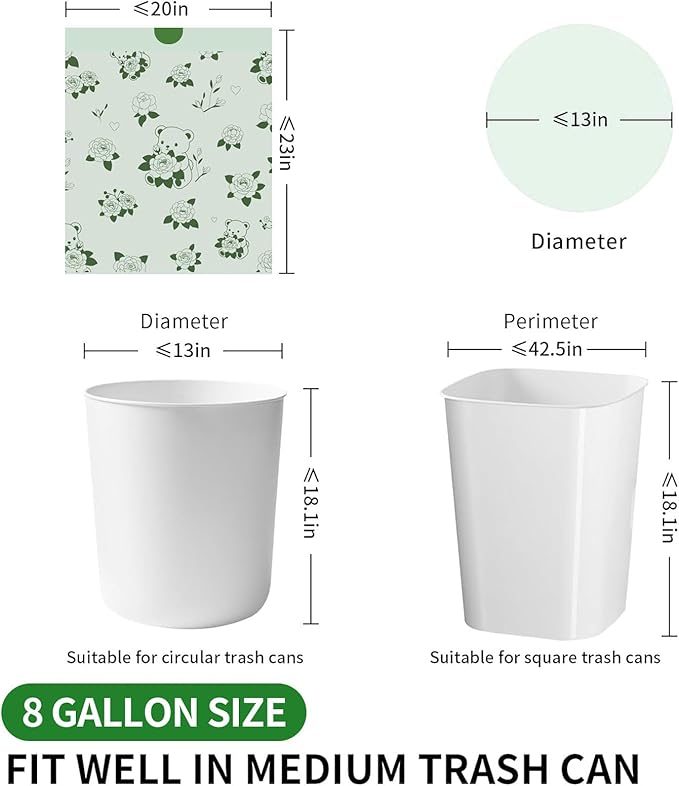 VOK 8 Gallon Trash Bags Drawstring, Medium Trash Bags for Office, Kitchen, Bedroom Trash Cans, Colored Portable Sturdy Garbage Bags 8 Gallon with Camellia Flower Scent, 60 Counts