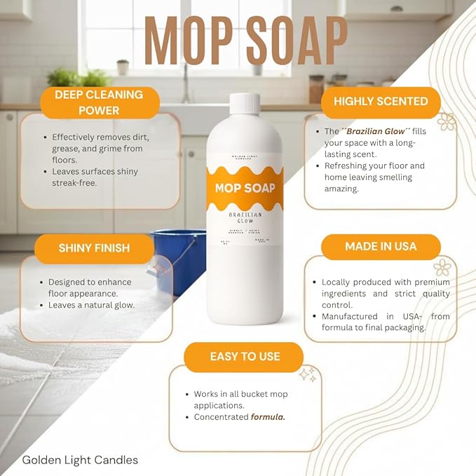 Mop Soap – Highly Scented Luxury Floor Cleaner Concentrate – Brazilian Glow Scent, Leaves Floors Shiny Without Residue – Multi-Surface Floor Mopping Solution, Made in USA, 32 oz