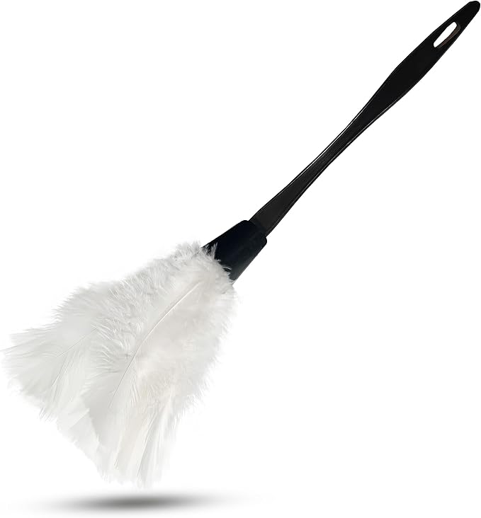 14 Inch Turkey Feather Duster – Lightweight Cleaning Brush for Home, Office, Furniture, Blinds, and Electronics (White)
