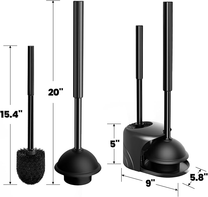 2Pack 2 in 1 Toilet Brush and Plunger Set, Extended Handle Plunger,Toilet Bowl Brush Plunger Set,Bathroom Cleaning Tools,Cleaning Brush,Toilet Brush Plunger Combo,Cleaning Supplies(Black)