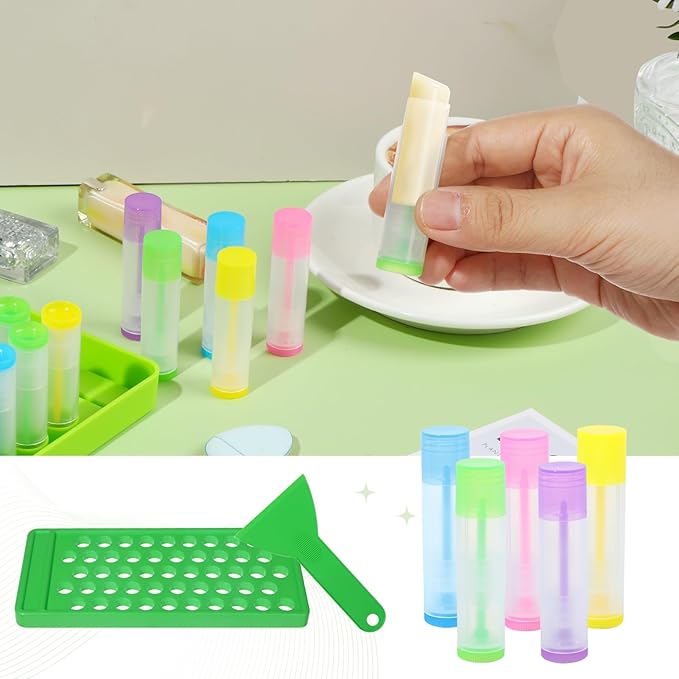 Lip Balm Crafting Kit, 50 Pieces Empty Lipsticks Filling Tubes Mold Handmade Set Pallet with Scraper, Lip Balm Tubes with Filling Tray and Spatula for Women Girl Cosmetics Makeup, Multicolor