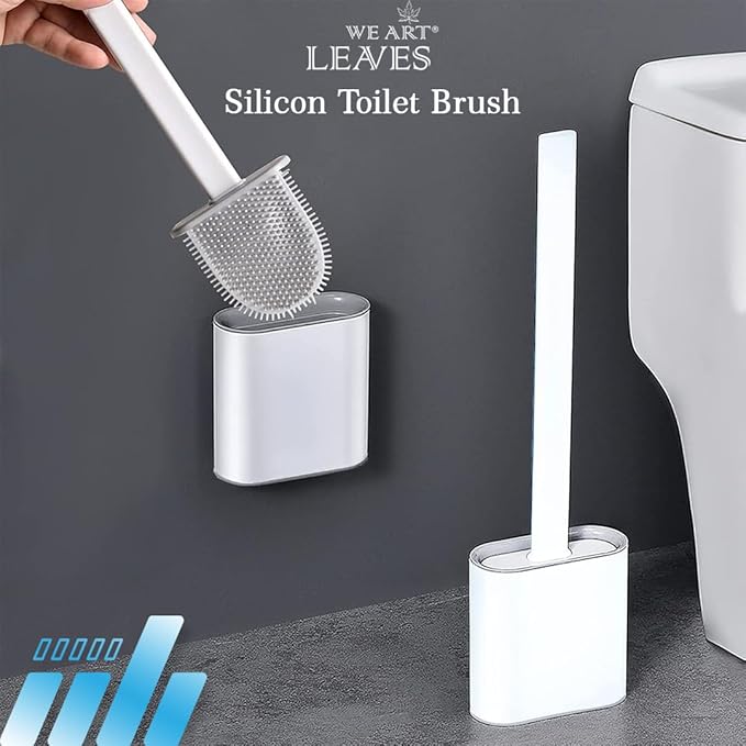 Toilet Brush Silicone and Holder Set – Pack of 1 Wall Mounted Toilet Brush White – Long Non-Slip Handle, Flexible Bristles for Easy Cleaning – Modern Toilet Scrubber Brush