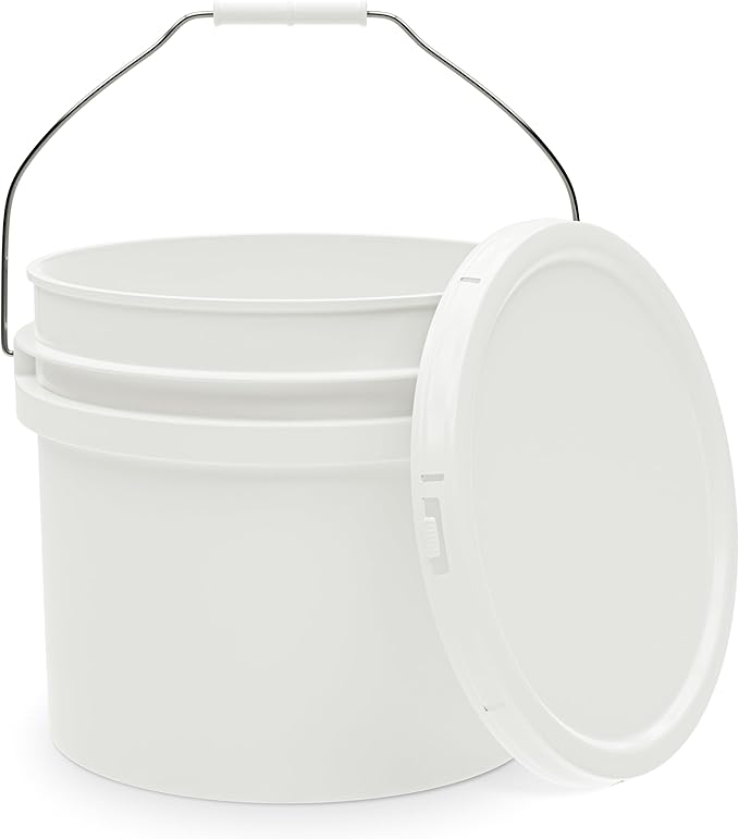 3.5-Gallon White Bucket Pail Container with Lid | Food Grade | Heavy-Duty Extra Durable | Metal Handles with Plastic Grip for Easy Carrying | Multi-Use | Easy Stack and Store | BPA Free - 1 Pack