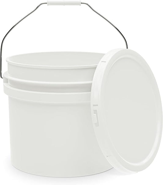 3.5-Gallon White Bucket Pail Container with Lid | Food Grade | Heavy-Duty Extra Durable | Metal Handles with Plastic Grip for Easy Carrying | Multi-Use | Easy Stack and Store | BPA Free - 1 Pack