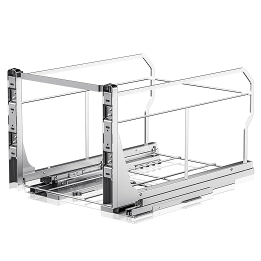 Pull Out Trash Can Under Cabinet with Push to Open Slides, Insputer Heavy Duty Under Sink Garbage Can Kit for Kitchen, Laundry, Not Included Bin, Requires 15" W X 18" D Cabinet, has Installation video