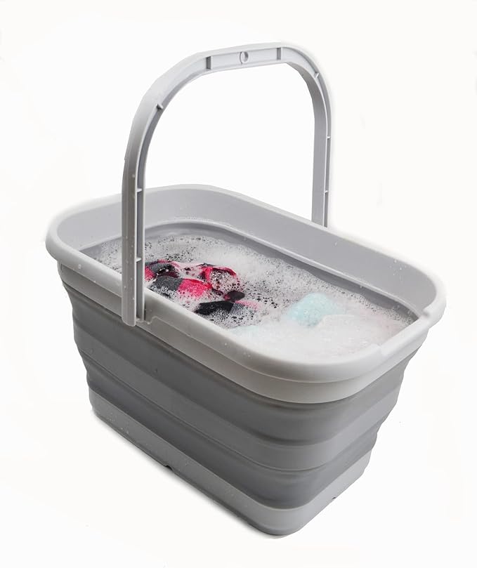 SAMMART 12L (3.1 Gallon) Collapsible Rectangular Handy Bucket/Multiuse Foldable Water Pail for Camping, Fishing (Grey (Set of 2))