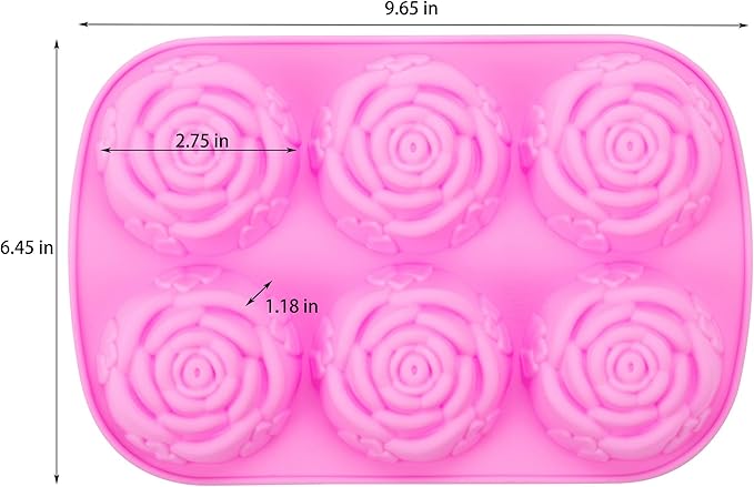 6 Cavity Rose Flower Silicone Mold for Cake Chocolate Candy Cupcakes Pudding Muffins Ice Cube Soap Making 3PCS