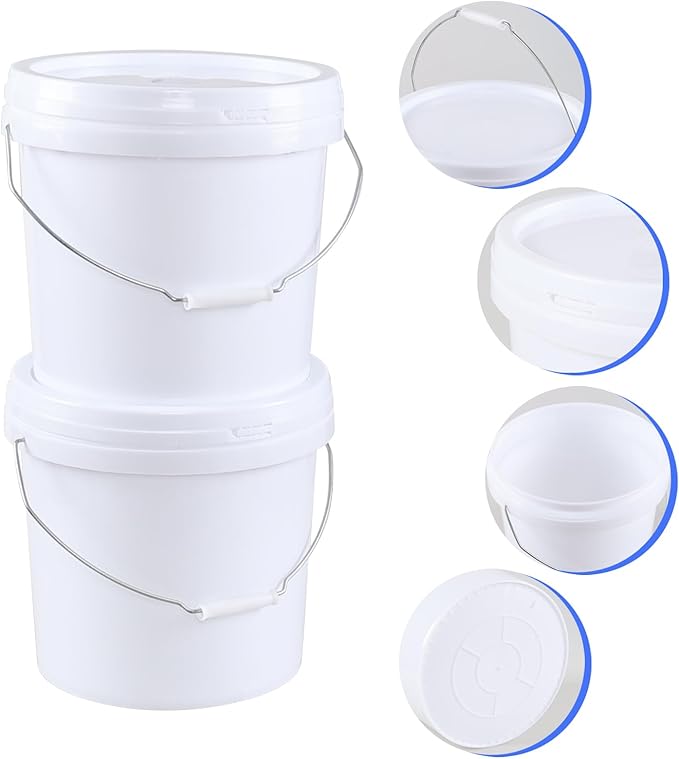 4-Pack 15 Liters White Food Grade Storage Buckets, Plastic Paint Pails with Lids