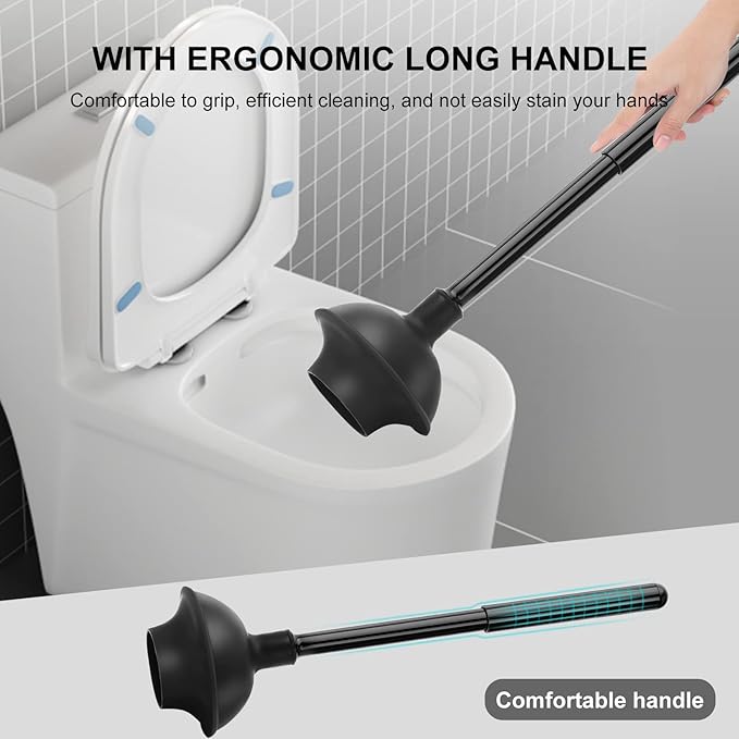 SetSail Toilet Brush and Plunger Set, 3 Pack Toilet Plungers for Bathroom with Holder Heavy Duty Toilet Bowl Brush and Holder Hidden for Deeply Cleaning - Black