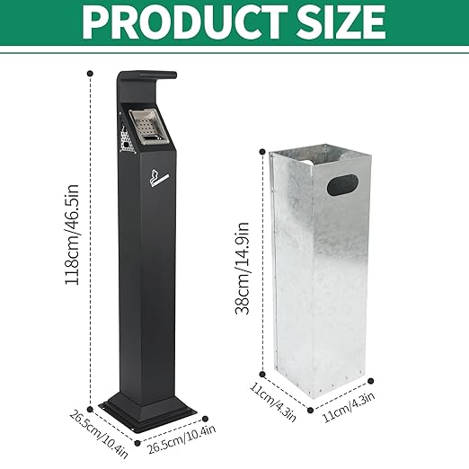 46.5” Outdoor Vertical Trash Bin, Stainless Steel Commercial Trash Receptacle with Inner Bucket, Waterproof Trash Bin Container for Outside, Standing Trash Can for Home Office Hotel Patio