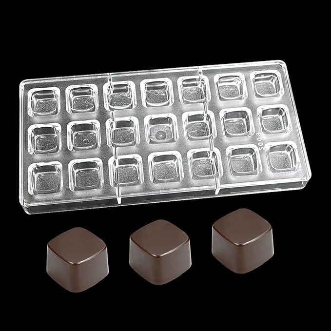 TUKE Square Polycarbonate Chocolate Mold 21 Cavities Premium Plastic Mold for Chocolate Making, Candy, Desserts – Food-Grade, Durable & Easy Release for DIY Home Baking (F_ Square)
