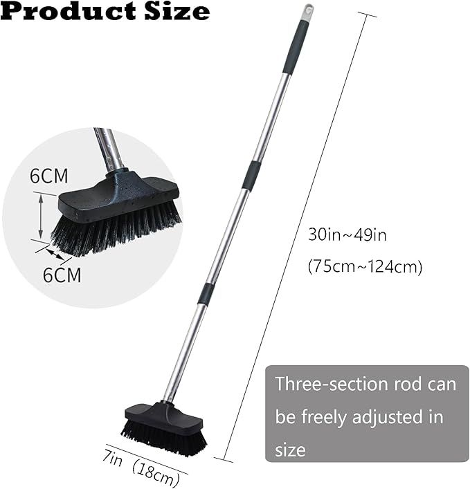 Push Broom Brush Stiff Bristles Floor Cleaning Brush Multi-Purpose Scrubber Brushes for Bathroom Bathtub Tile Floor Deck Patio