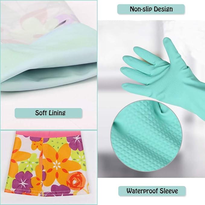 Dishwashing Rubber Gloves 3 Pairs, Aixingyun Non-Slip Household Laundry Kitchen Cleaning Gloves, Reusable PU Waterproof Latex Gloves Gift for Mom (Large, 3 Pairs)