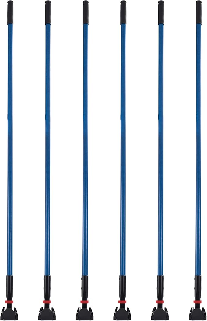 Matthew Cleaning Jaw Clamp Mop Handle, Snap-On Fiberglass Dust Mop Handle for Floor Cleaning, Gripper Holder with Clip-On Connector for Janitorial Supplies, Commercial Use,Restaurants, 60 Inches Blue