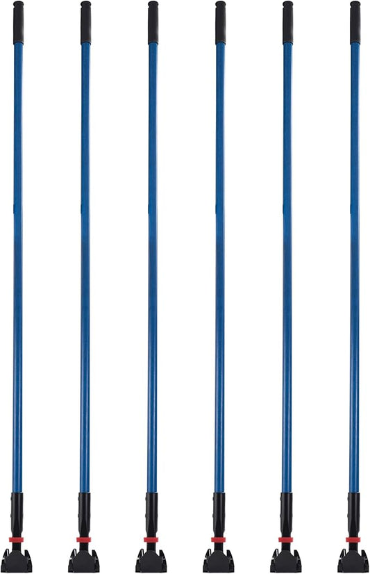 Matthew Cleaning Jaw Clamp Mop Handle, Snap-On Fiberglass Dust Mop Handle for Floor Cleaning, Gripper Holder with Clip-On Connector for Janitorial Supplies, Commercial Use,Restaurants, 60 Inches Blue