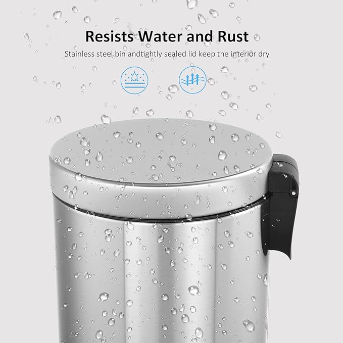 Trash Can with Lid 2PC - 5Liter/1.3 Gallon Stainless Steel Trash Can with Odor Protection Kitchen Garbage cans with Soft-Close Foot Pedal for Bathroom Home Office(2pc)