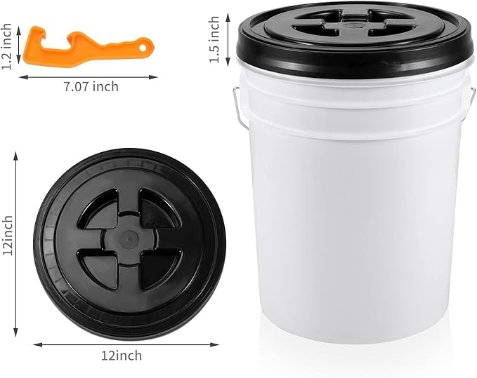 2 Pieces 5 Gallon Bucket Lid with Bucket Lid Opener,Plastic Storage Bucket Leak-Proof Screw Seal Lids,Pet Food Storage Container Lid for Home Paint Storage Buckets