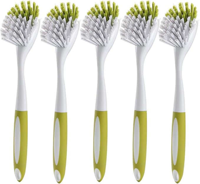 Dish Brush, Dish Scrubber & Kitchen Scrub Brush for Dishes, Pots, Pans, Sink, Cast Iron, Yellow-green 5 Pack