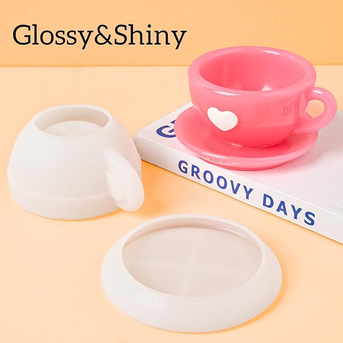 Resin Molds Coffee Cup with Saucer Silicone Mold for Resin Epoxy Casting Candle Vessel Craft Mould Jewelry Container Coaster Tray Candlestick Concrete Plaster Art Teacup Molds DIY Valentine's Day Gift