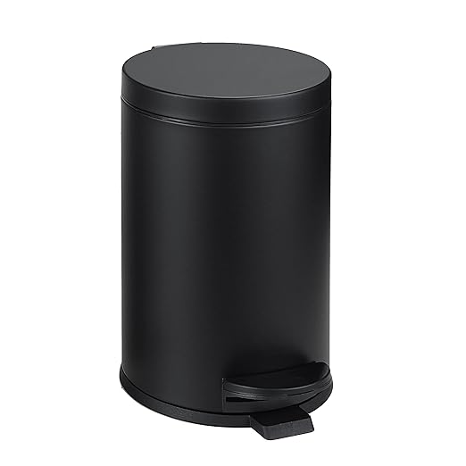 SunnyPoint 4.5 Liter(1.2 Gallon) Small Round Trash Can with Plastic Inner Bucket; Bathroom, Office, Kitchen and Bedroom Step On and Slow Close (BLK)