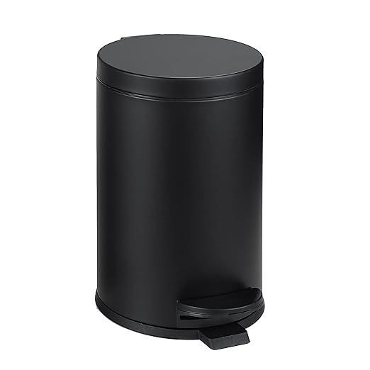 SunnyPoint 4.5 Liter(1.2 Gallon) Small Round Trash Can with Plastic Inner Bucket; Bathroom, Office, Kitchen and Bedroom Step On and Slow Close (BLK)