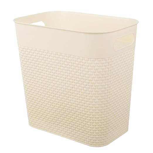 UUJOLY Plastic Trash Can Wastebasket, Garbage Container Basket for Bathrooms, Kitchens, Offices, Kids Rooms (Beige, 3 Gallon)