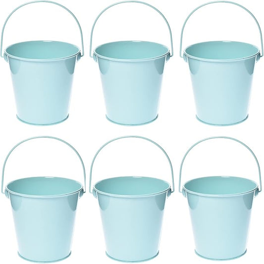 Colored Metal Buckets with Handle, 6 Pack 5.91 Inch Galvanized Iron Pail Bucket for Kids,Classroom,Crafts,and Party Favors (Green Blue)