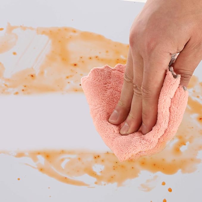 Cleaning Cloths Kitchen Towels Microfiber Washcloths Lint Free Dish Cloth Reusable Dishtowels Household Super Absorbent Fast Drying, 10"x10", Pack of 5 (Pink-Grey)