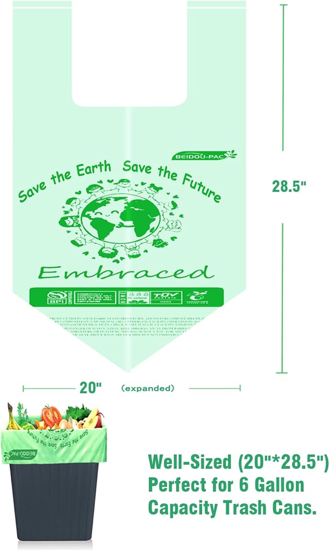 4-6 Gallon Compostable Trash Bags, 75 Count, Kitchen Compost Bags With Handle, Sturdy Biodegradable Garbage for Food Scrap Waste, ASTM D6400, US BPI Certified