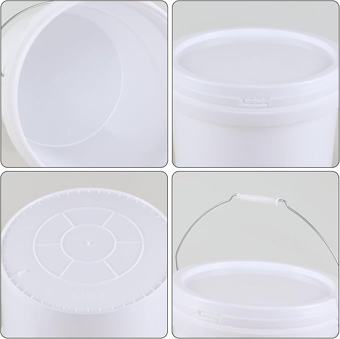 Ramddy 4 Gallon Airtight Round Storage Bucket Pails, 6 Packs Food Grade Storge Buckets with Handle, White