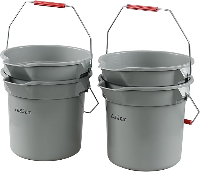 Morcte 3.5 Gallon Heavy Duty Plastic Cleaning Bucket Pail with Portable Handle, 4 Pack Commercial Round Utility Cleaning Pail, Gray