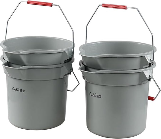 Morcte 3.5 Gallon Heavy Duty Plastic Cleaning Bucket Pail with Portable Handle, 4 Pack Commercial Round Utility Cleaning Pail, Gray