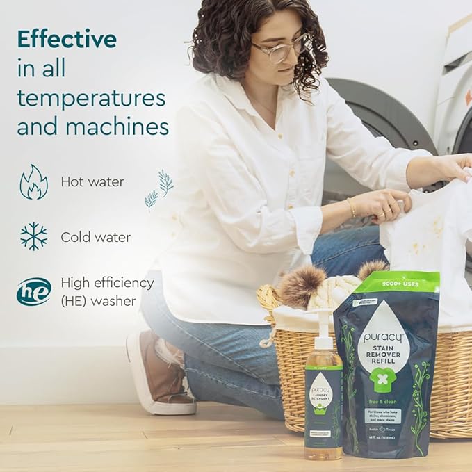 Puracy Laundry Detergent Refill - Enzyme-Powered Liquid Detergent Concentrate, Natural Laundry Detergent Seen on TikTok, Non-Toxic (Free & Clear, 48 fl oz, 192 Loads)