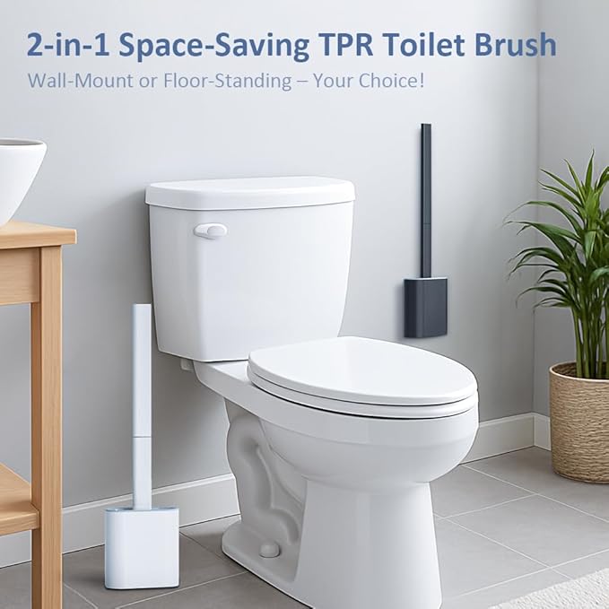 RV Silicone Toilet Brush with TPR Bristles & Detachable ABS Handle Set, Landing & Wall Mountable Toilet Bowl Brush for Space-Saving RV Bathrooms Flexible 360°Deep Cleaners Brushes (Black)