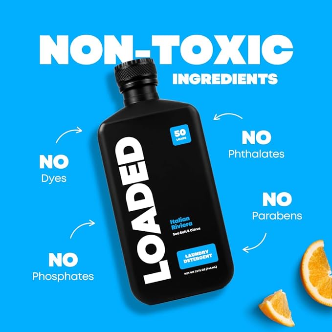Loaded Laundry Detergent, Cologne Scented | 50 Loads | Sea Salt & Citrus | Non-Toxic & Skin-Friendly | Made in USA | 32 oz