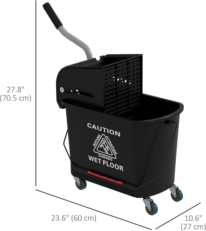 HOMCOM Compact Mop Bucket with Wringer on Wheels for Floor Cleaning, 21 Quart, Separate Dirty and Clean Water, for Home, Apartment, Black