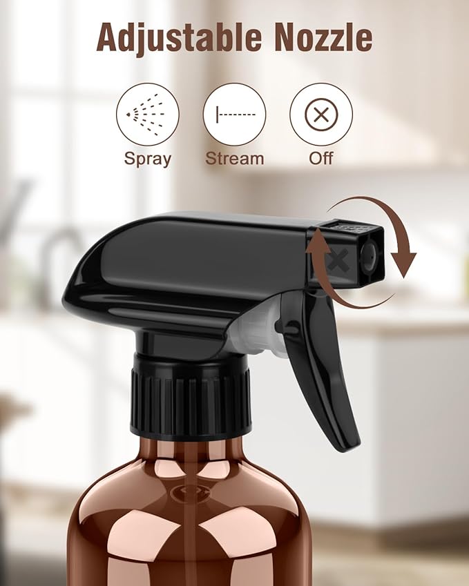 Glass Spray Bottle, Amber Glass Spray Bottle Set & Accessories Refillable for Plants Window Cleaners Aromatherapy Facial Hydration Watering Flowers Hair Care (2 Pack/8 oz) (Amber)