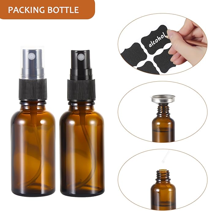 1 oz ml Amber Glass Spray Bottles,Small Empty Fine Mist Refillable Travel Spray Bottle for Cleaning,Perfume,Aromatherapy,Cosmetic Sprays,Hair,Essential Oils with Fine Mist Dispenser（6 Pack）