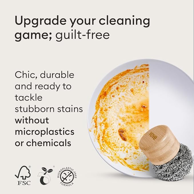 Vove Stainless Steel Scouring Pads, 6-Pack Heavy-Duty Metal Scrubbers for Cast Iron, Pots, Pans, Griddles, Grills, Stovetops, Sinks, Tough Grime Removers, FSC-Certified Packaging