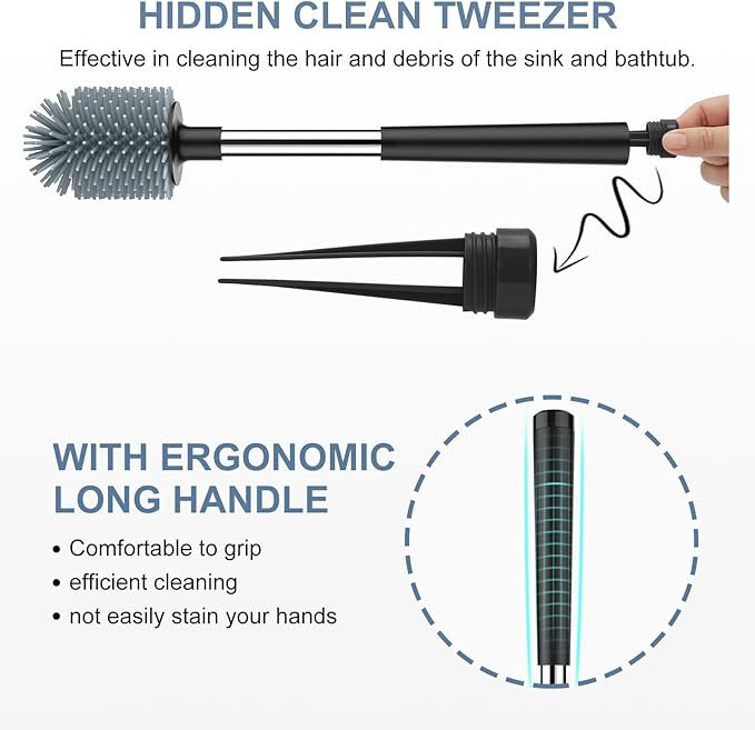 SetSail Silicone Toilet Bowl Brush and Holder Automatic Toilet Brushes for Bathroom with Holder Ventilated Toilet Cleaner Brush for Toilet Scrubber Cleaning - Black (2 Packs)