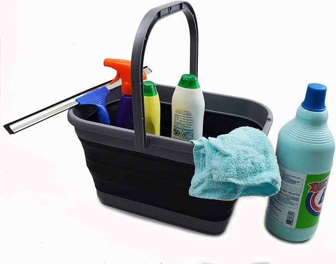 SAMMART 12L (3.17 Gallon) Collapsible Rectangular Handy Bucket (1, Grey/Black)