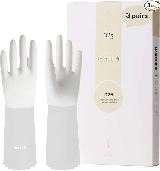 LANON 3 Pairs wahoo Skin-Friendly Cleaning Gloves, Unlined Dishwashing Kitchen Gloves, Reusable, Non-Slip, Brilliant White, Small