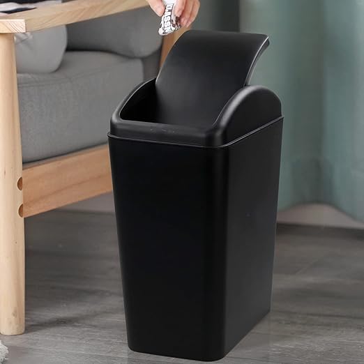 4.2 Gallon Plastic Trash Can with Swing Lid, Swing Top Garbage Can, Black