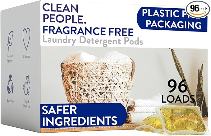 The Clean People Fragrance Free Laundry Detergent Pods - Hypoallergenic Laundry Pods - Ultra Concentrated, Recyclable Packaging, Stain Fighting - Fragrance Free, 96 Pack