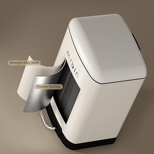 MRBIN Bathroom Trash Can with Lid, Metal Step Kitchen Waste Basket Touchless Soft Close, 20L / 5.2gal Rectangle Garbage Bucket with Stainless Steel Pedal for Office, Bedroom Accessories, White