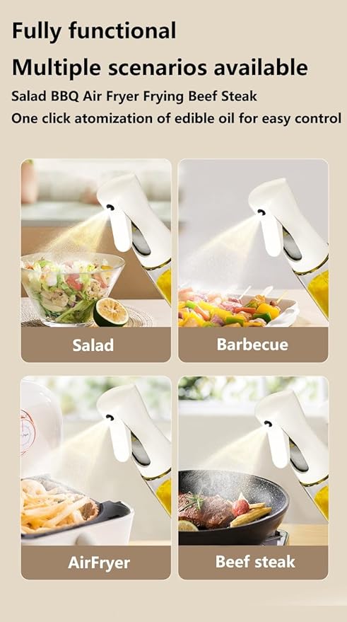 Press the fuel spray bottle,Oil Sprayer for Cooking, 220ml /7.44oz Glass Olive Oil Sprayer, Continuous Spray with Portion Control, Oil Dispenser Bottle for Kitchen, Air Fryer, Frying, Salad, Grill.