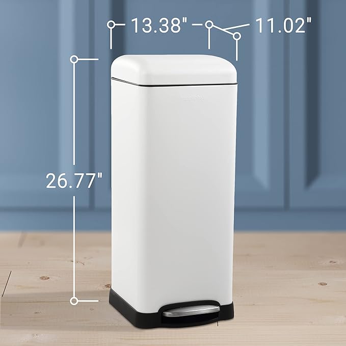 happimess HPM1007A Betty Retro 8-Gallon Step-Open Trash Can with Soft-Close Lid, Fingerprint Resistant, Modern, Minimalistic for Home, Kitchen, Laundry Room, Office, Bedroom, Bathroom, White