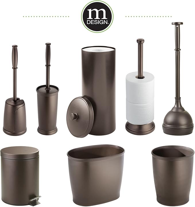 mDesign Toilet Bowl Brush and Holder - Covered Bathroom Toilet Brush - Standing Toilet Bowl Scrubber in Modern Holder - Compact, Space Saving, Deep Cleaning Brush for Toilet - Hyde Collection - Bronze