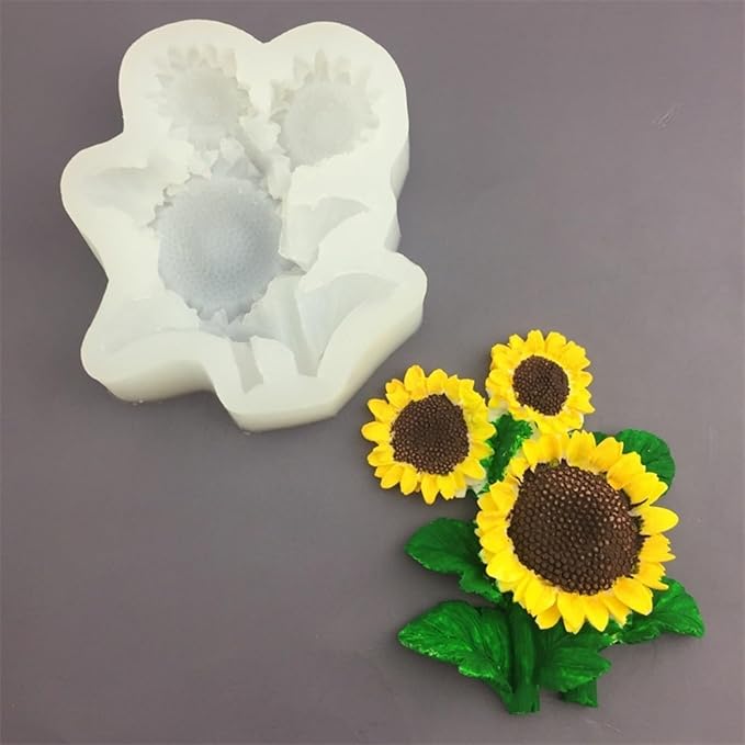 3D Flower Bouquet Candle Soap Silicone Molds Fondant Chocolate Candy Cake Decorating Mould Resin Clay Baking Pastry Tools (Sunflower)