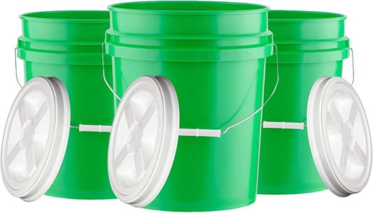House Naturals 5 Gallon Bucket Pail Food Grade BPA Free with Screw on Gasket Lid (Pack of 3) Made in USA pails